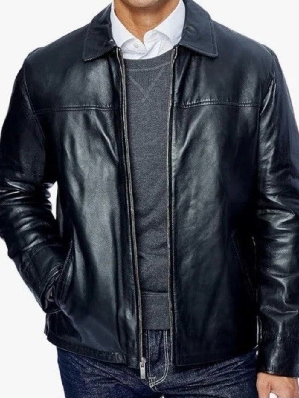 Excelled New Zealand Lamb Soft Leather Jacket Large Tall Open Bottom Jacket Blk